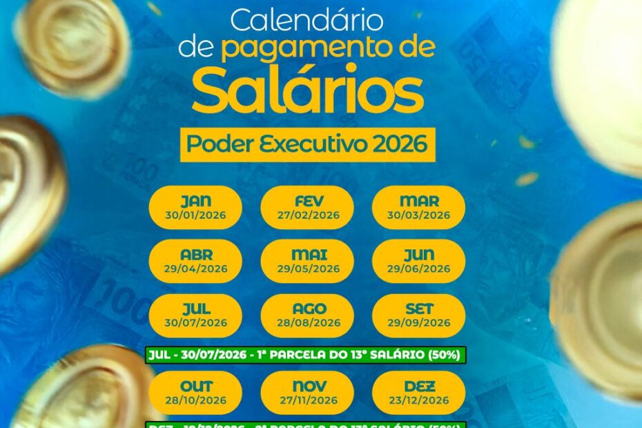 VEJA CRONOGRAMA - Governo de Mato Grosso divulga calendário de pagamentos dos salários e 13º de 2026 - O Esportivo Calendario de salarios - O Esportivo